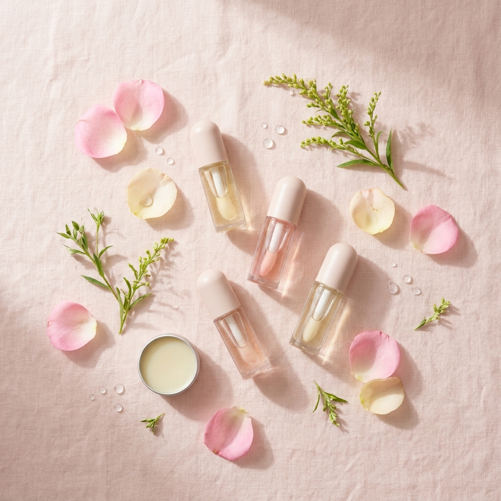 Lip Care collection - lip oils and balm with rose petals