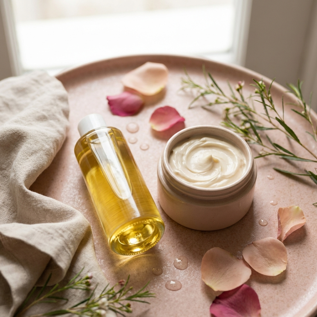 Body Care collection - body oil and whipped body butter with rose petals
